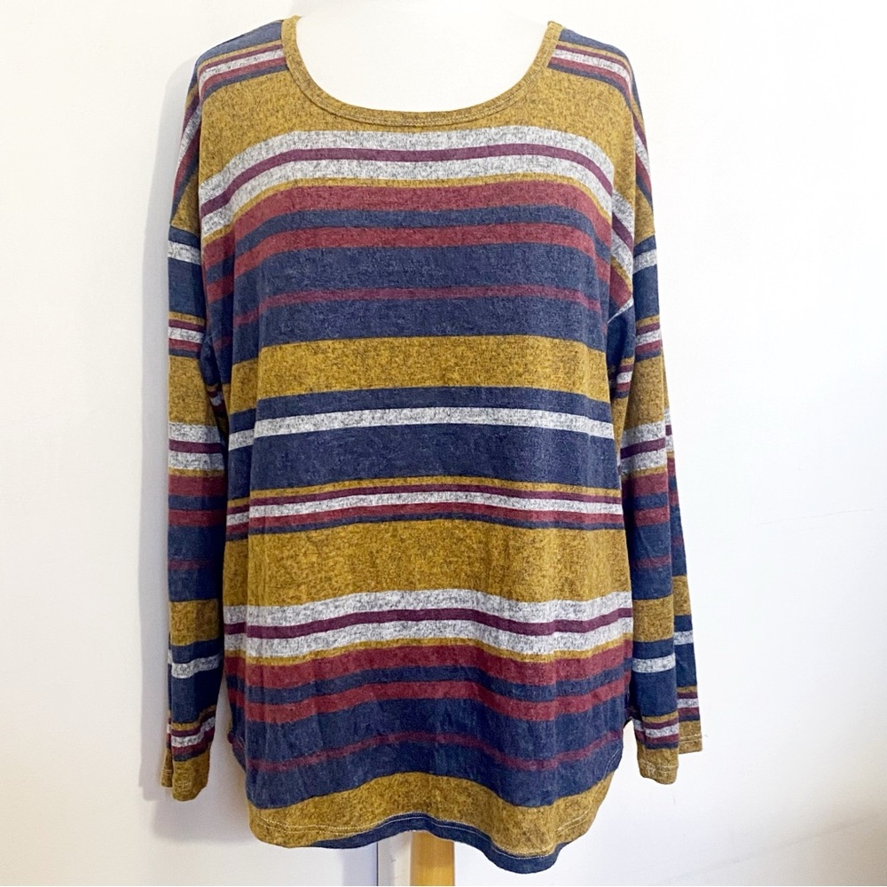 Absolutely Famous Soft Cozy Multicolor Striped Long Sleeve Sweater Top 1X